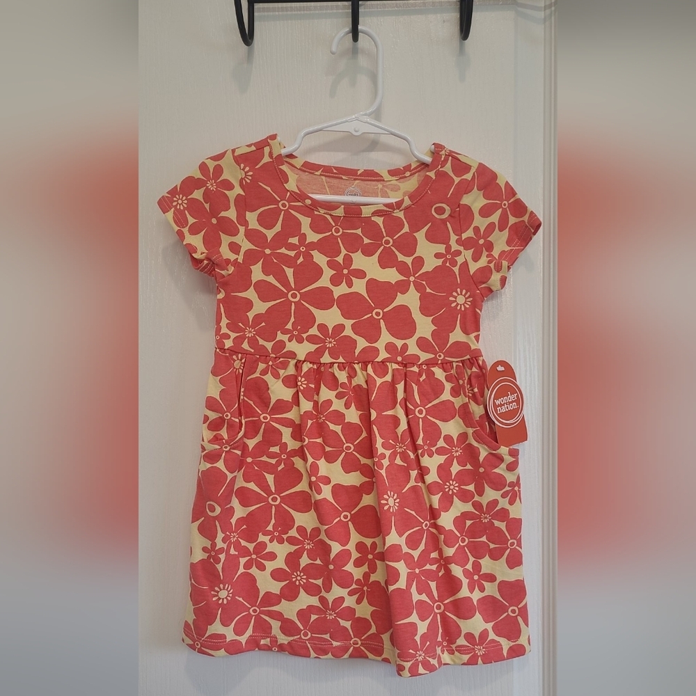 Wonder Nation Coral and Cream Floral Dress